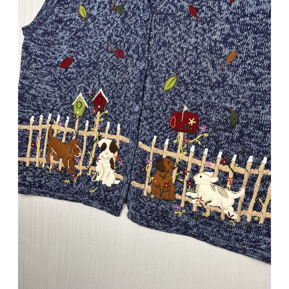 Bobbie Brooks Womens Cotton Knit Vest 26W Applique Fall Dogs Novelty Whimsical - Picture 3 of 13